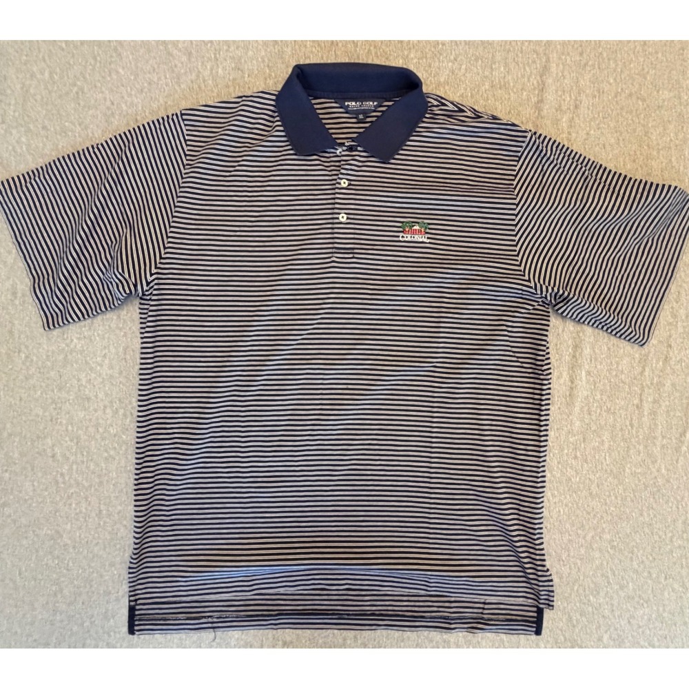 Polo Golf Ralph Lauren Mens XL Pima Cotton Striped Colonial Polo Shirt Navy